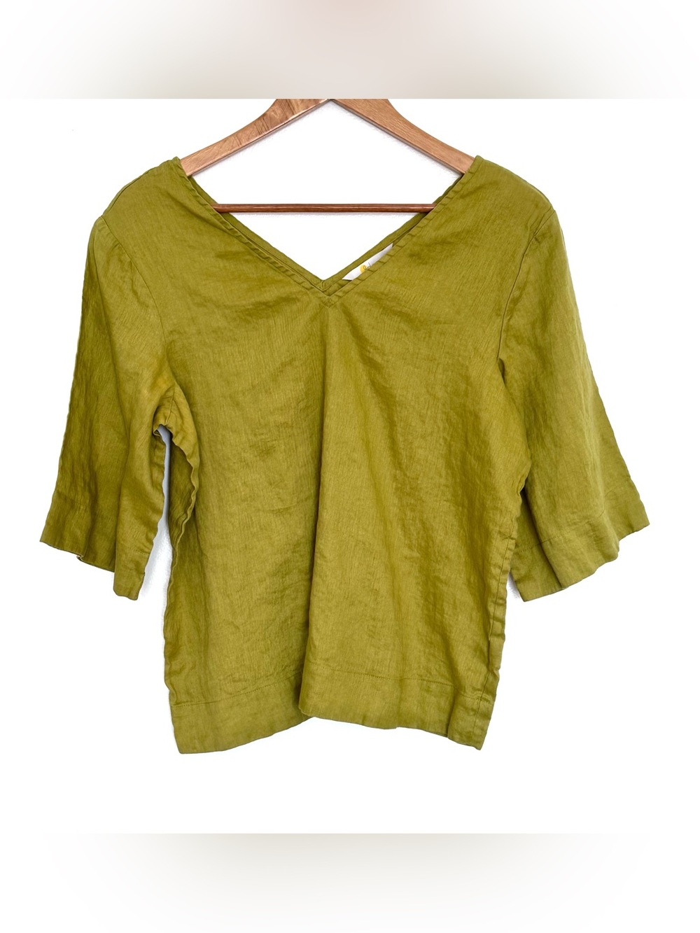 Boden Shirt Women’s Size 6 Green Linen Pullover V Neck Top